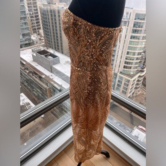 🆕 BRONX & BANCO 🧿 NWOT Giselle Midi Dress, Gold - Size L - Picture 8 of 16